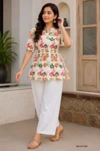 Sarika Co-ord Set — Digital Print Peplum Top with Palazzo