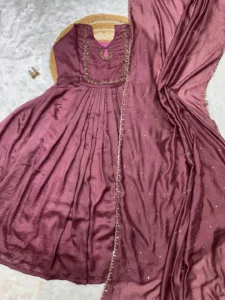 ❤️Vichithra Silk Handwork Gown with dupatta❤️