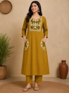 Women's Cotton A-Line Kurti Set