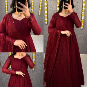 💜💜Premium Faux Georgette Gown With Embroidery Dupatta😍😍