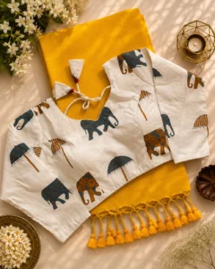 Khadi Cotton Saree with Printed Blouse