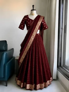Viscose Georgette  with heavy zari border lengha ,