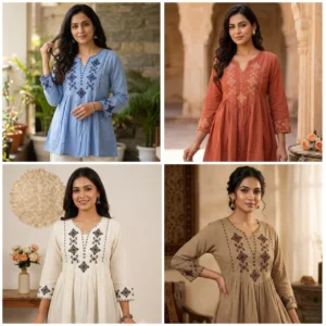 Designer Rayon Tunic with Cross-stitch Embroidery