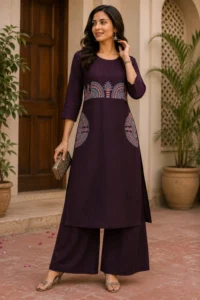 Olive Green Cotton Kurti Set - Elegant