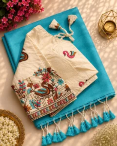 Khadi Cotton Saree with Embroidered Blouse