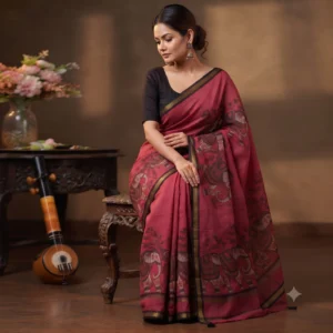 Soft Cotton Linen Saree with Elephant Print