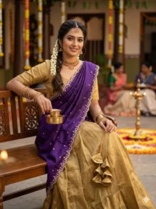 Golden Kanchipuram Half Saree