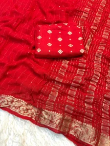 Pure viscose georgette with jacquard border with weaving chex with sequence with pure viscose blouse