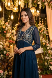 Ready to wear gown with embroidery and hand work