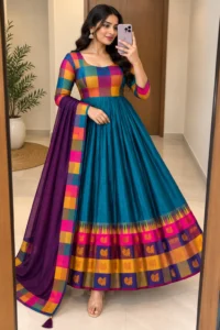 Cotton Spun Silk Anarkali Set