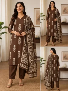 Women's Cotton 3-Piece Kurti Set